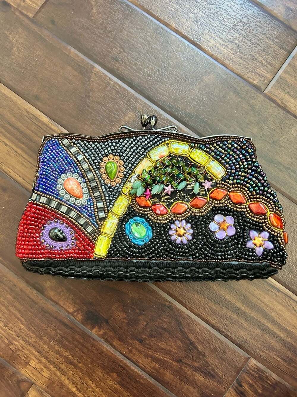Vintage Beaded Multi-Color Gemstone Embellished Evening Clutch Bag w/Chain Strap - Picture 4 of 14